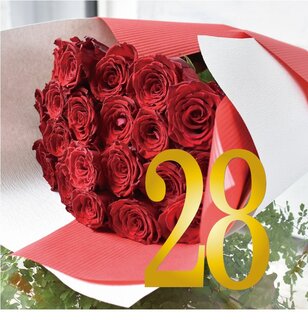 28本の赤バラの花束