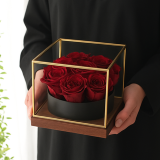 グラスＢＯＸ in 10ローズ（プリザーブドフラワー）（赤いバラ10～12本で製作します）